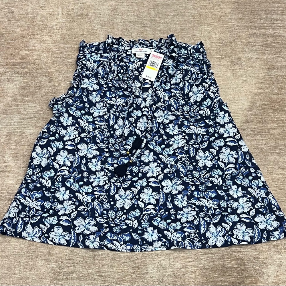 Vineyard Vines Navy Blue and White Floral Sleeveless Top